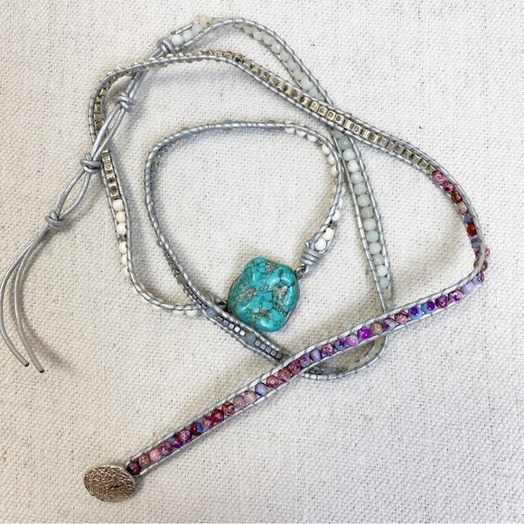 Turquoise stone 5 wrap bracelet - Picture 2 of 4